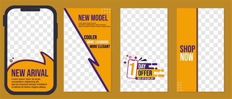 Social Media Story Design For Mobile App Ads Orange Color Template Set