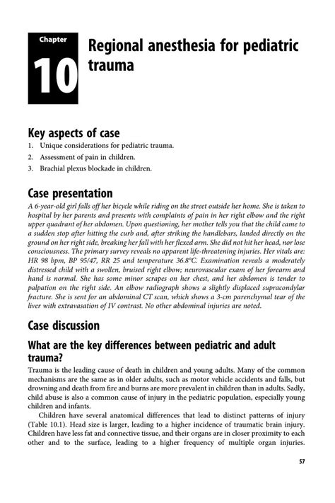 Regional Anesthesia For Pediatric Trauma Chapter 10 Regional