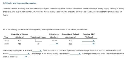 Solved 4. Velocity and the quantity equation Consider a | Chegg.com