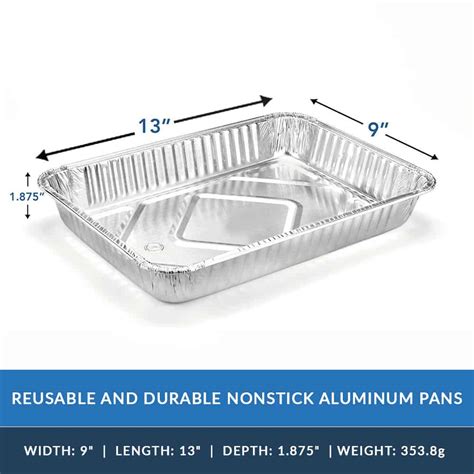 Heavy Duty Aluminum Foil Oblong Cake Pan 13 L X 9 W X 1 875 D [100