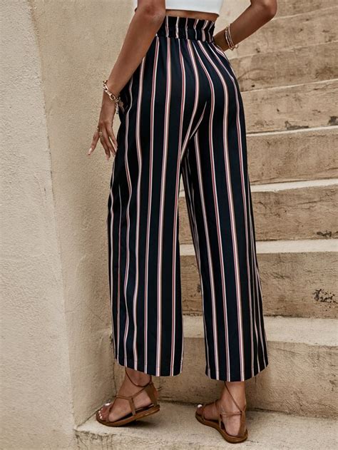 Shein Vcay Striped Tie Paperbag Waist Wide Leg Pants Shein Usa