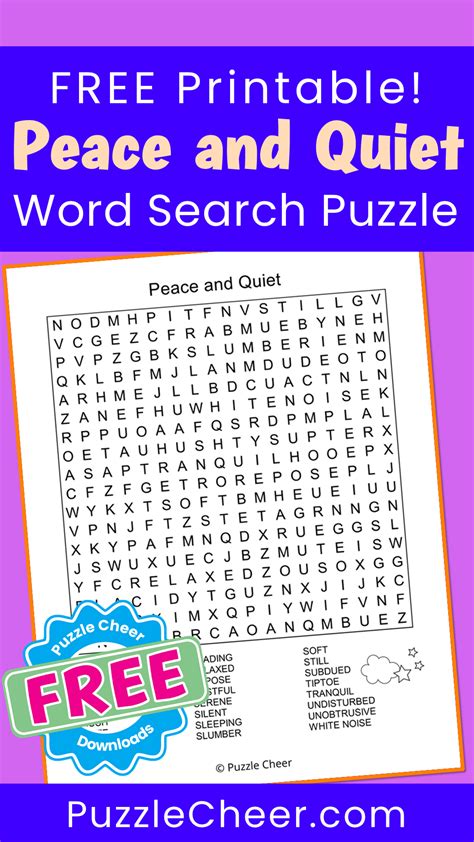 Peace And Quiet Word Search Puzzle Cheer