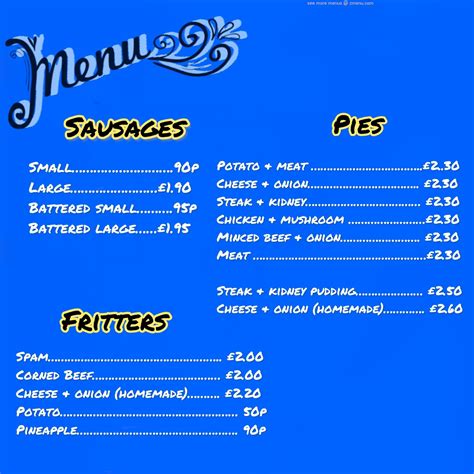 Menu At North Road Chippy Fast Food Carnforth