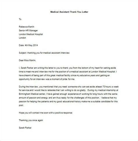 Medical Assistant Thank You Letter After Interview Letter After