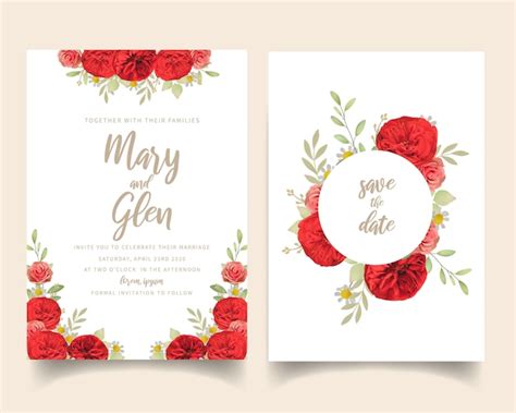 Invitaci N De Boda Con Rosas Rojas Florales Vector Premium