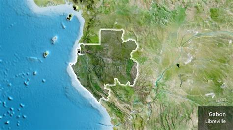 Gabon Border Shape Overlay Glowed Satellite Labels Stock