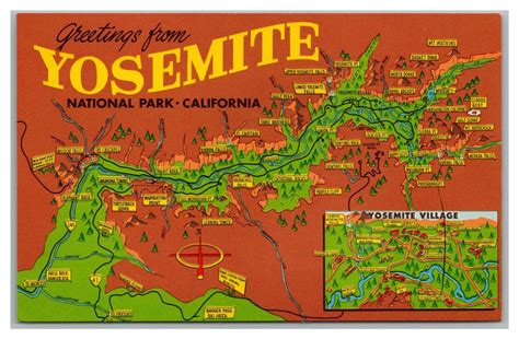 Postcard CA California Yosemite Large Letter Greetings Area Map