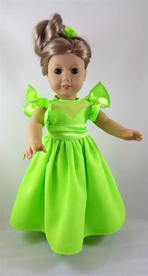 Sparkly Lime Green Gown And Hairclip Made To Fit 18 Inch Dolls Etsy American Doll Clothes