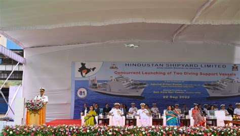 Hindustan Shipyard Dual Launching of Submarine Rescue ﻿Ships