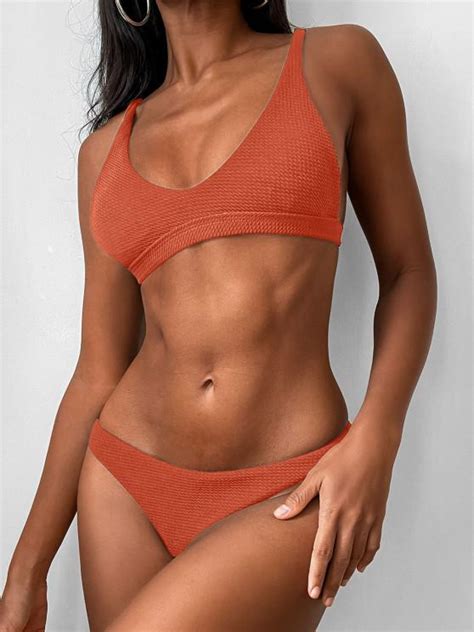 62 OFF 2021 Low Waisted Padded Scoop Bikini Set In JACINTH ZAFUL