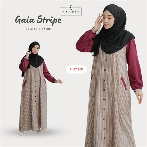 Jual Gaia Stripe Gamis Katun Salur Gamis Garis Garis Gamis Casual