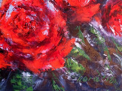 Peinture Lhuile Florale Abstraite Sur Toile Originale Roses Etsy