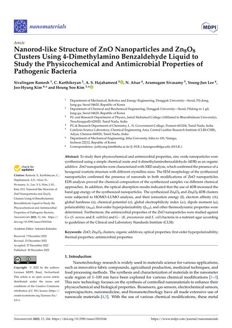 PDF Nanorod Like Structure Of ZnO Nanoparticles And Zn8O8 Clusters