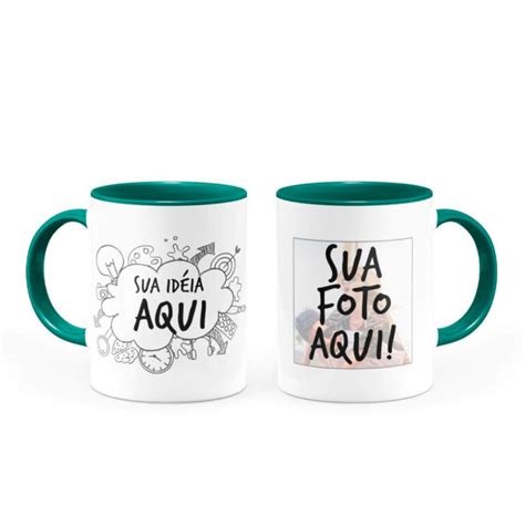 Caneca Personalizada Alça e Interior Verde Escuro Canecas 24 Horas