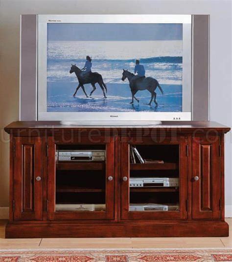 Cherry Finish Contemporary Tv Stand W Glass Doors