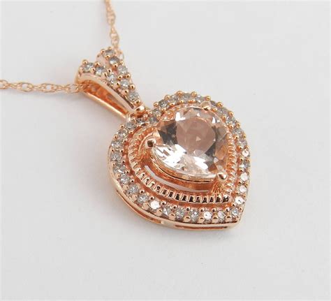 Diamond Heart Pendant Morganite Heart Necklace Rose Gold Diamond