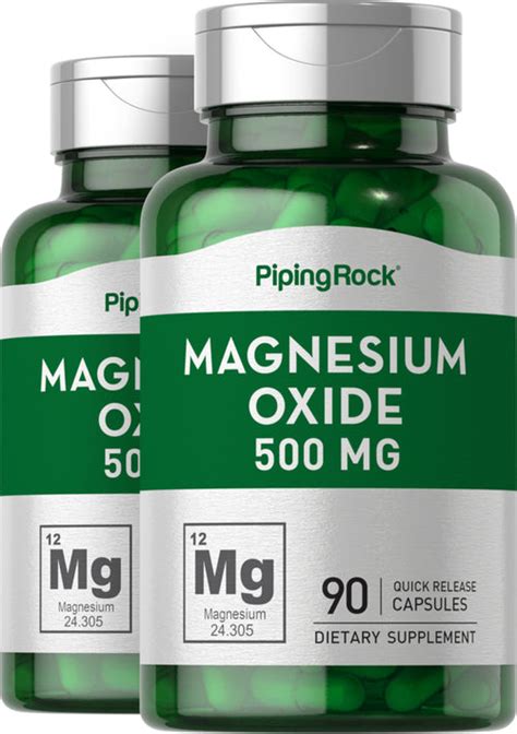 Magnesium Oxide 500 Mg 90 Quick Release Capsules 2 Bottles Pipingrock