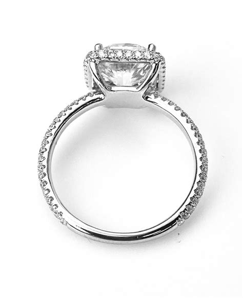 Square Cushion Cut Engagement Ring With Pavé Set Halo And Shank In