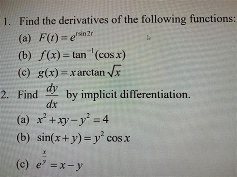 Solved 1 1 Find The Derivatives Of The Following