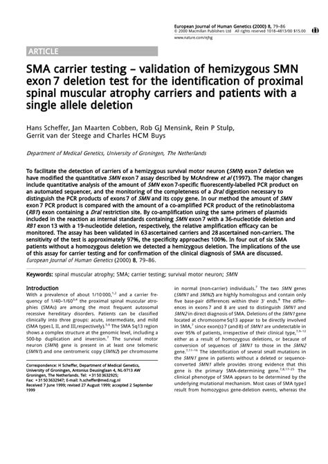 Pdf Sma Carrier Testing Validation Of Hemizygous Smn Exon 7