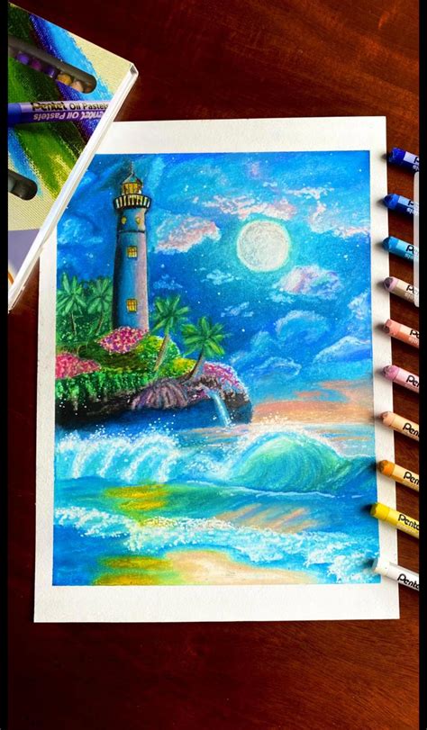 My 1st scenery drawing using oil pastels! 🌊 : r/Oilpastel