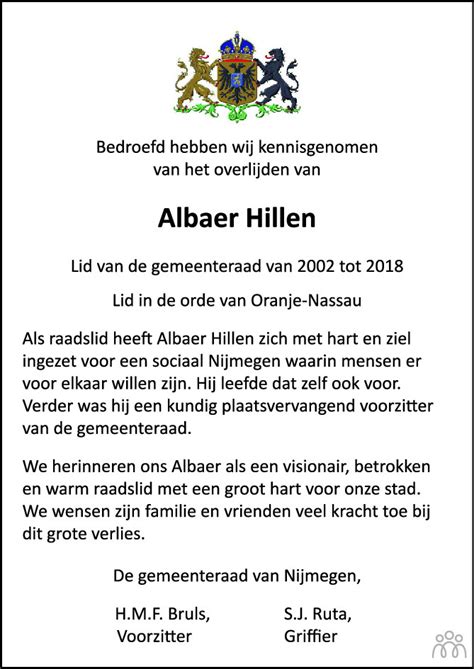 Albaer Hendrikus Wilhelmus Hillen 06 01 2023 Overlijdensbericht En