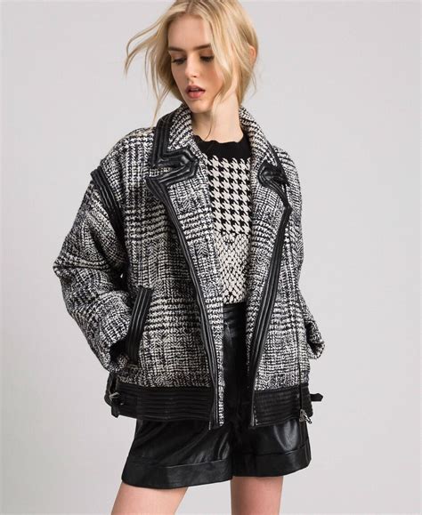 Glen Plaid Wool Cloth Biker Jacket