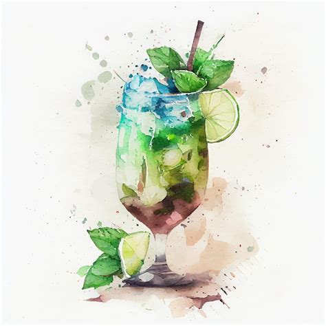 Premium Vector Watercolor Mojito Cocktail Hand Drawn Vector Illustration