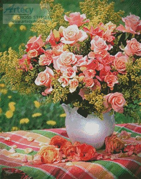 Artecy Cross Stitch Peach Roses Cross Stitch Pattern To Print Online