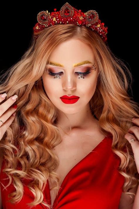 Fashion Face Lady In Red Royalty Halloween Face Makeup Beautiful