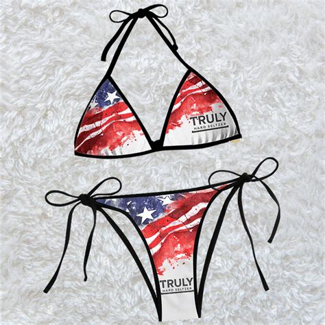 Truly Hard Seltzer Blur American Flag Triangle Beach Bikini Tw85