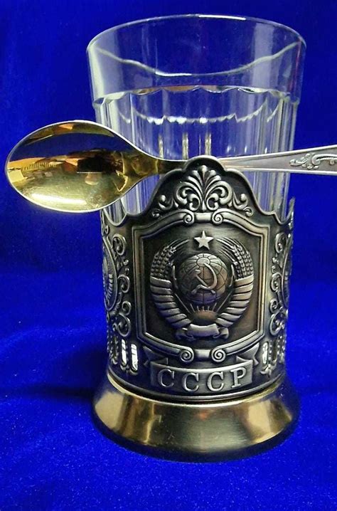 Подстаканник с гербом СССР стакан и ложечка мнц посеребренная: 25 000 ...