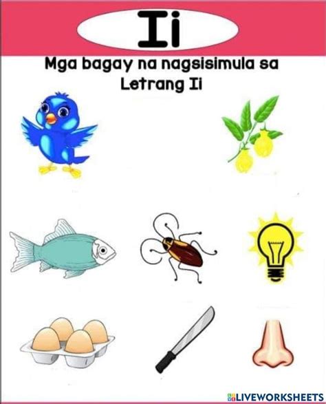 Mga Bagay Na Nagsisimula Sa Letrang I Worksheet