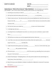 Birth Of The Universe Video Worksheet Docx EARTH SCIENCE NAME DATE