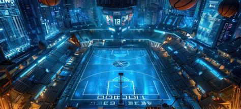 Cyberpunk Cityscape Basketball Court On Led Billboard Amid Urban