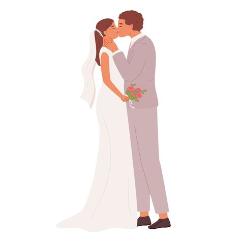 Cartoon Bride And Groom Kissing