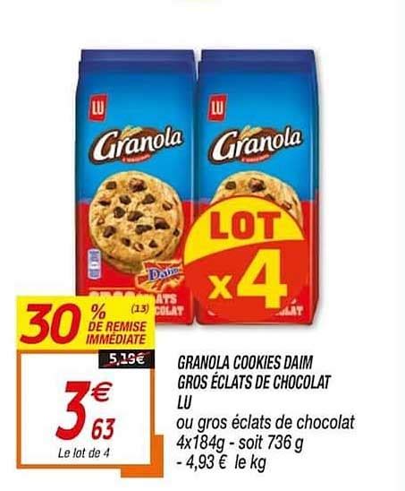 Promo Granola Cookies Daim Gros Clats De Chocolat Lu De Remise