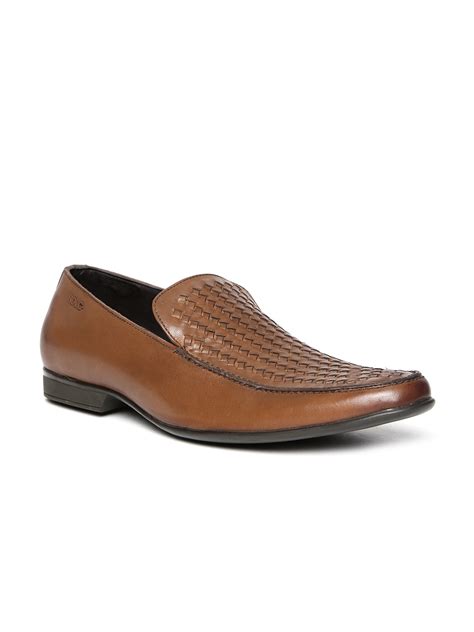 Buy Lee Cooper Men Tan Brown Basketweave Genuine Leather Semiformal Slip Ons Formal Shoes For