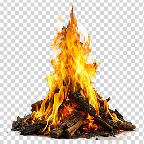 Burning Bonfire With Wood On Transparent Background Premium Ai