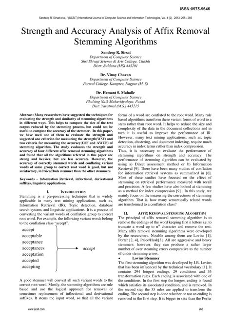 PDF Strength And Accuracy Analysis Of Affix Removal Stemming Algorithms