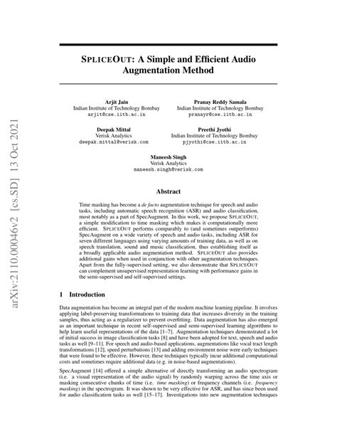 Pdf Spliceout A Simple And Efficient Audio Augmentation Method