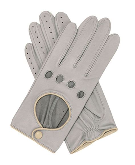 Womens Contrast Trim Grey Leather Driving Glove From Southcombe Gloves