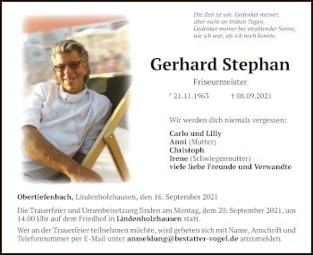 Traueranzeigen Von Gerhard Stephan Trauer Rheinmain De