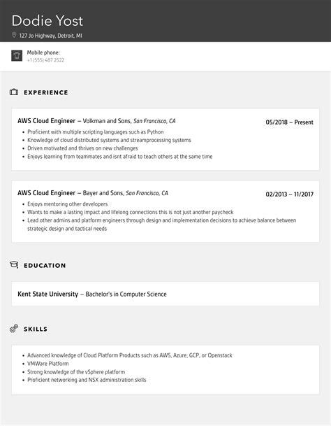 Aws Cloud Engineer Resume Samples Velvet Jobs