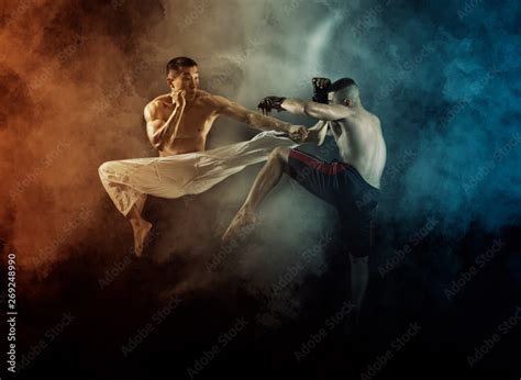 MMA boxers fighters fight in fights without rules Stock Photo | Adobe Stock