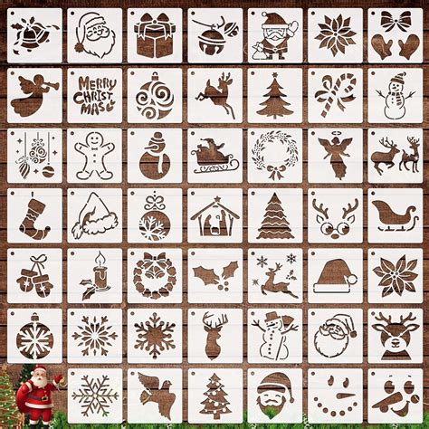 Ootsr 48 Pcs Small Christmas Stencils For Craft 3x3in Reusable Christmas Drawing