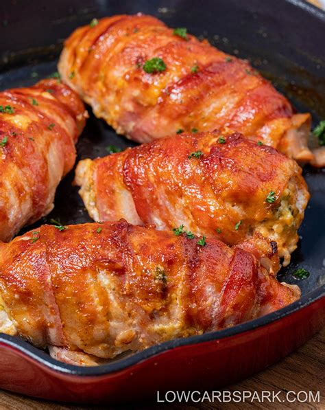 Bacon Wrapped Broccoli Cheese Stuffed Chicken Breast Low Carb Spark