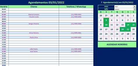 Planilha De Agendamento De Clientes Loja Excel Easy