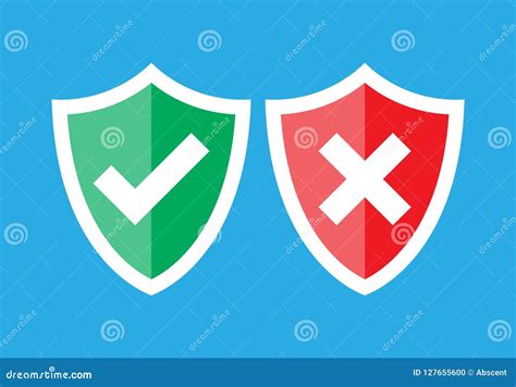 Shields With Check Mark And Cross Icons Set Red And Green Shield With