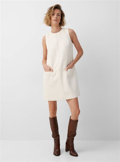 Contemporaine Ivory Tweed Dress In Ivory White Modesens